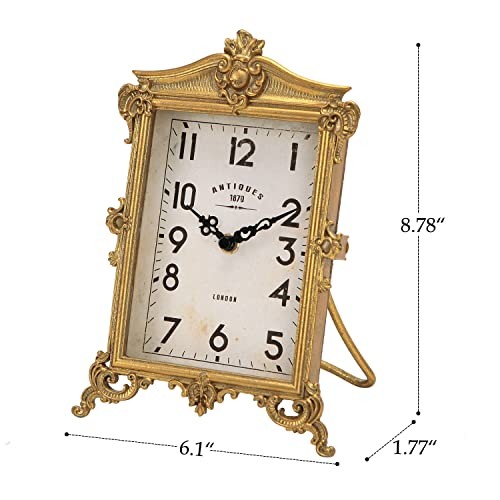 Vintage Gold Table Clock, Silent Non-Ticking Battery Operated Retro Desk - Picture 5 of 6