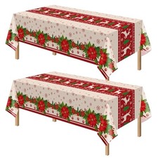 Pack Christmas Tablecloth Rectangular Disposable,54 x 108 Inch 2 Christmas Red