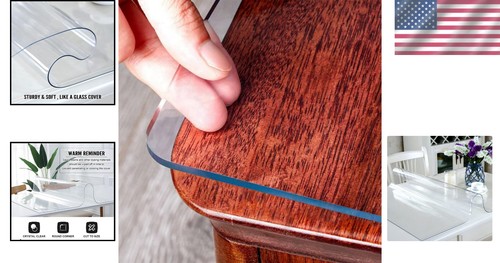 Clear PVC Table Protector, 2mm Thick, 44 x 78 Inch - Elegant Furniture Shield - Picture 2 of 9