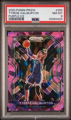2020 Panini Prizm Tyrese Haliburton Purple Ice /175 Color Match RC PSA 8 NM-MINT - Afbeelding 1 van 2