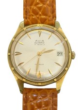 Men’s Avia Olympic Watch Mechanical Date Swiss 17 Jewels Gold Plated Working