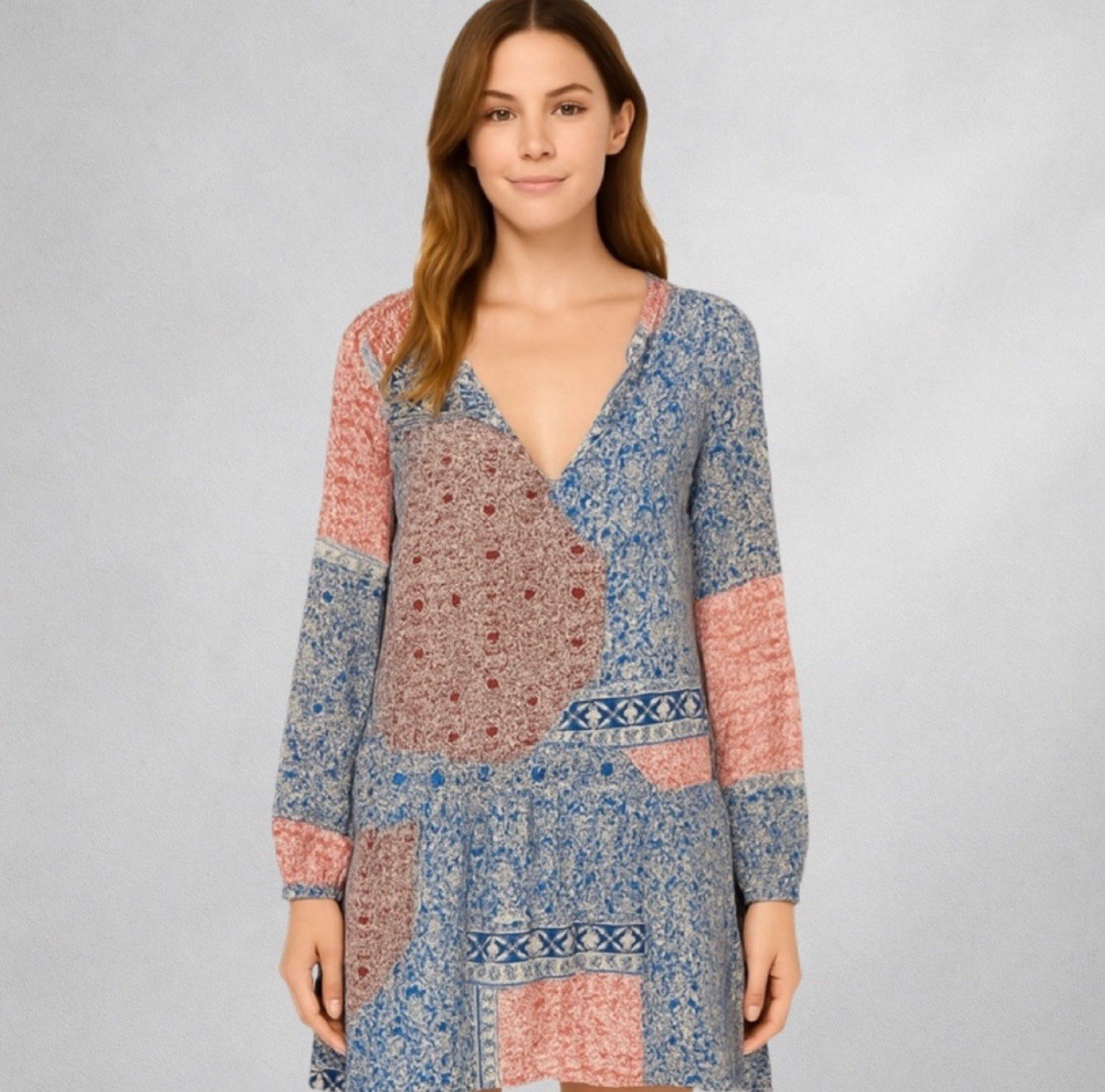 Sanctuary Womens Blouse M Boho Patchwork Print Tu… - image 1