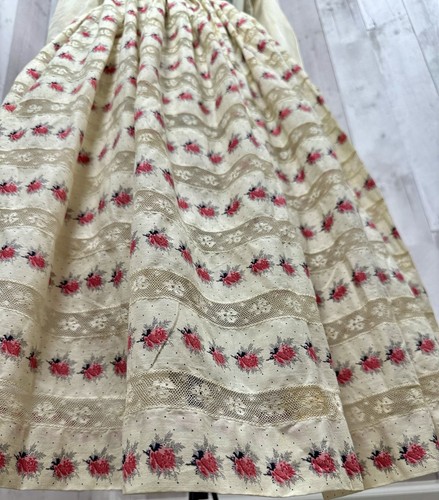 1800s French Antique Victorian Edwardian CRINOLINE SKIRT Floral Cotton & Lace S - Picture 11 of 18