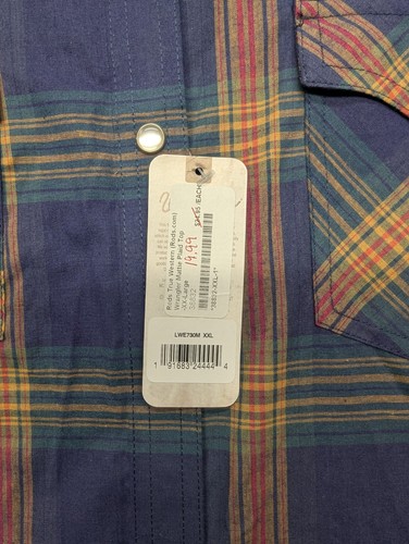 Camicia Wrangler adulto XXL blu a quadri bottoni a pressione manica lunga uomo - Foto 3 di 4