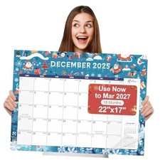 Desk Calendar 2026, Large 2026 Desk Calendar 22" x 17", 18 Months Blue