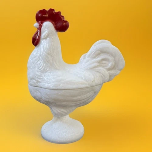Vintage Westmoreland Milk Glass Standing Rooster Candy Dish