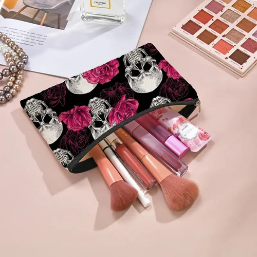 Halloween Gothic Roses and Skulls Travel Makeup Bag Double Sided Printed - Picture 2 of 4