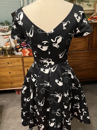 Abito Ixia Vintage Stampa Gatto S Retro Fit & Flare USA Rockabilly Bianco e Nero - Foto 9 di 21