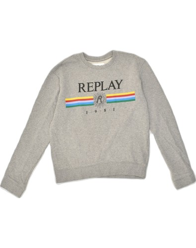 REPLAY Womens Graphic Sweatshirt Jumper UK 8 Small Grey Cotton GU08