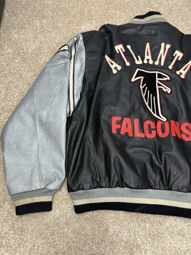 Atlanta Falcon Mirage Vtg 90's RARE REAL Leather Jacket/Coat Men’s Sz L Black - Picture 3 of 9