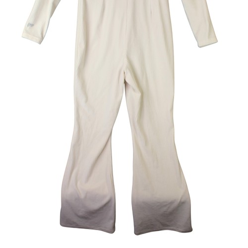 Fabletics Cozy Plush Ribbed Flare Leg Hooded Zip Up Jumpsuit $125 Sz L White - Picture 7 of 18