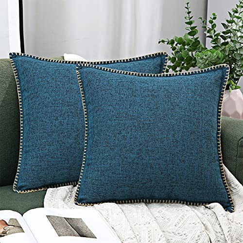 Linen Pillow Covers 18 x 18 Inch Pack of 2 Farmhouse 18 x 18-Inch Dark Blue - Picture 3 of 8