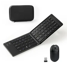 Foldable Keyboard and Mouse, 2.4G Wireless+Dual Bluetooth5.0 Folding Keyboard...