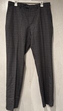 Carolina Herrera Men’s 100% Wool Flat Front Dress Pants Gray Check Size 38