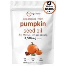 Pumpkin Seed Oil with Saw Palmetto, 3000mg Per Serving, 300 Softgels | Cold P 