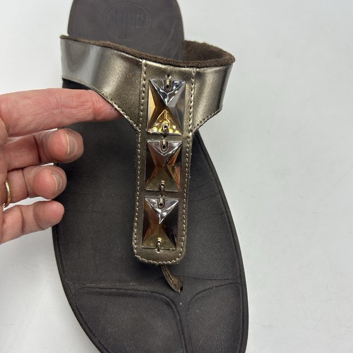 FitFlop Damenschuhe 10 Schuhe Pietra bronzebraun getönt Riemen-Slipper mit Schmucksteinen - Bild 2 von 9