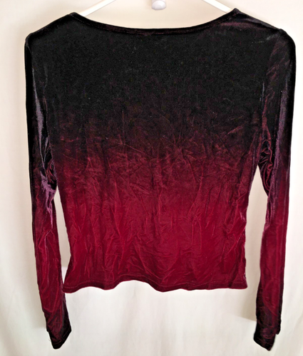 MAGLIETTA TOP BLUSA DONNA DIP DYE NERO VELLUTO BORDEAUX TAGLIA L M 32" - Foto 2 di 3