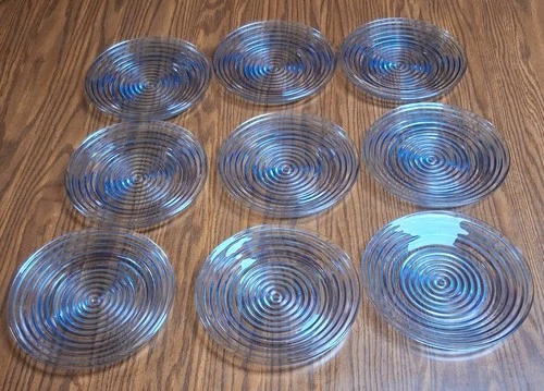 VTG 9 Anchor Hocking Park Avenue Manhattan Lunch Plates Ice Blue Rib Ring 8”