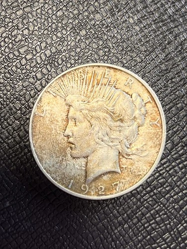 1927 D VF Peace Silver Dollar Toned Circulated Condition, Better Date (0787)