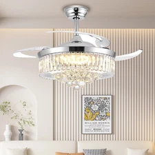 42" Modern Crystal Indoor Ceiling Fan Chandelier w/ Light and Remote Reversible