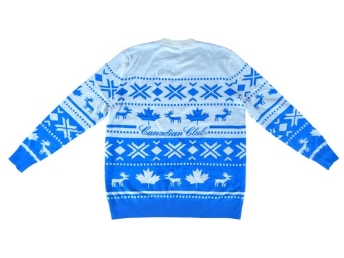 Canadian Club Whiskey Men's Blue White Ugly Warm Winter Sweater Jumper - Large - Picture 7 of 9