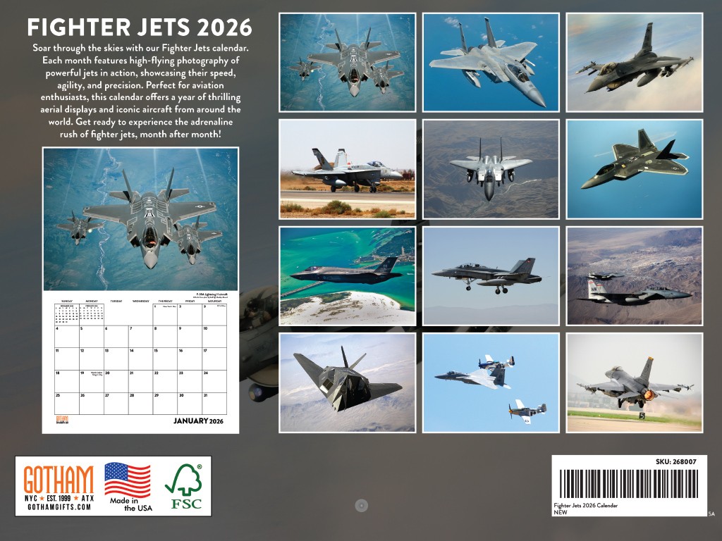 Fighter Jet Calendar 2026 Airplane Jets Aviation Monthly Wall Calender