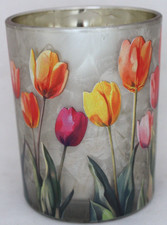 Windlicht Tulpen Glas H 12,5cm Teelicht Frühling fröhlich farbenfroh Blumen groß