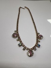 Vintage AB Rhinestone Aurora Borealis Purple Choker Bib 14 Necklace