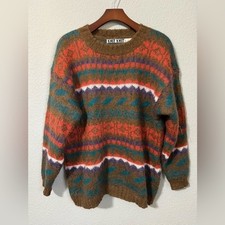Knit Knit Colorful Vintage Mohair Wool Blend Round Neck Winter Cozy Sweater Sz M