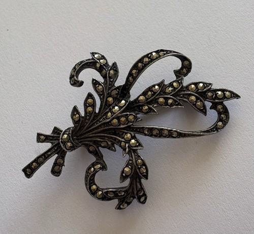 Vintage Sterling Silver Marcasite Brooch - Picture 1 of 3