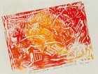 U. OSENSTEIN (20.Jhd), Der arme Poet in Rot-Gelb,  1982, Linolschnitt Moderne