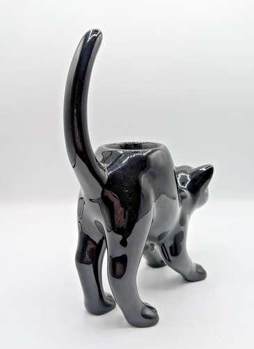 Party Light Black Cat Halloween Tea Light Candle Holder Yellow Eyes Ceramic 8" - Picture 4 of 10