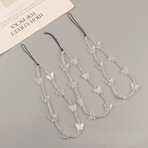 Phone Strap Bracelet Transparent Crystal Butterflies Beads Hanging Cord - Zdjęcie 10 z 10