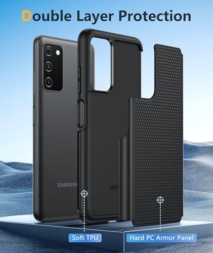 for Samsung Galaxy A03s Case Shockproof: Dual Layer Protective Black Matte - Picture 4 of 7