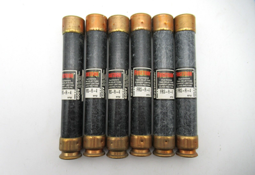 **Lot of 6** Bussman FRS-R-4 600V Fusetron Dual Element Time-Delay Fuse