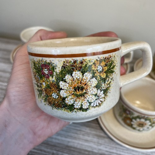 Vintage Set Of 5 Temper-Ware by Lenox Magic Garden Teacups Saucers Floral Design - Imagen 2 de 12