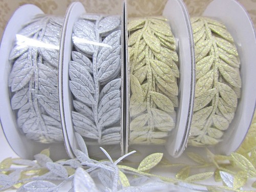 10 yards Gold OR Silver Vine Leaves 1" Garland Ribbon/Craft/Trim/Leaf/Roll R83 - Picture 5 of 10