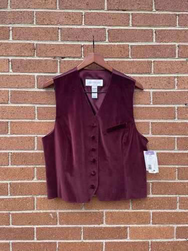  Vintage Womens Wine Burgundy Velvet Vest, Made in USA ,  Sz 16 M/L, NWT