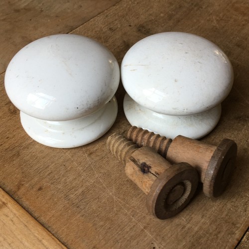 Pair Of Antique Ceramic Pottery Drawer Knobs Handles Victorian Pottery Pulls OLD - Picture 8 of 8
