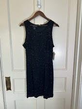 Laurence Kazar Beaded Silk Cocktail Dress Womens Size Large Black NWT - Flawed