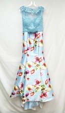 Women's Jovani Blue Floral Print Two Piece Mermaid Dress Mikado Skirt Size 0