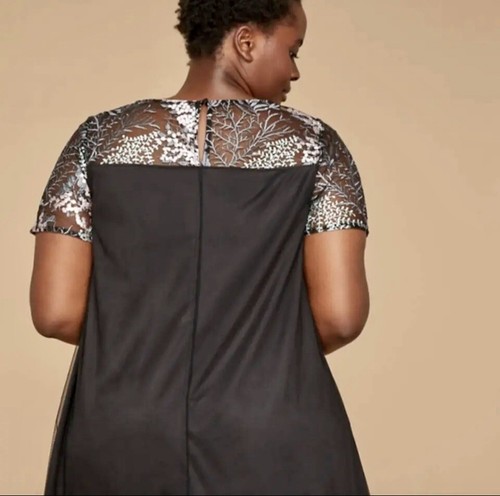 Lane Bryant Floral Embroidered Black Mesh Swing Dress Cocktail Party - NWT - Picture 3 of 22
