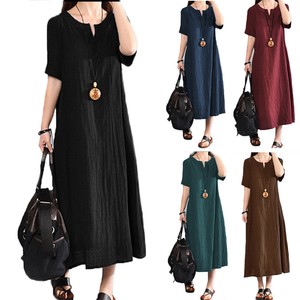 Plus-Size-Women-Summer-Short-Sleeve-Tunic-Long-Maxi-Dress-Linen-Loose-Kaftan-Top