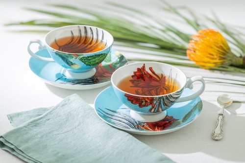 Grace Teaware Cactus Flower and Palm Leaf 8oz Bone China Tea Cup and Saucer - Foto 3 di 3