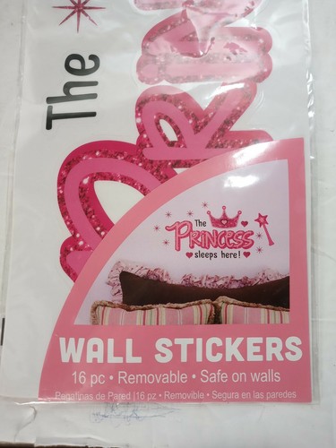 *The Princess Sleeps Here * 1 Sheet 4.5" x 18" 16 Pc Removable Wall Stickers NEW - Picture 2 of 3