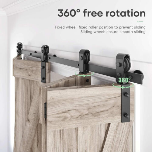 6.3FT Sliding Barn Door Hardware Kit Modern Closet Hang Style Track Rail Black - Picture 10 of 12