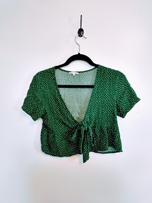lottie moss green dress polkadot floral crop top with front tire size xs US Return