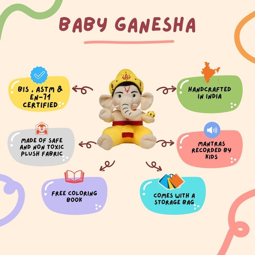 Mantra Chanting Baby Ganesha (28 CM) | Musical Soft Plush Toy Infants, Toddlers - Picture 3 of 4