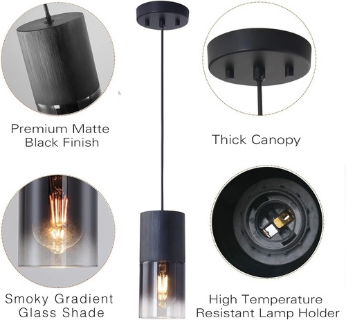 Black Modern Pendant Lights Adjustable for Kitchen Island or Dining Room (3 Pcs) - Picture 4 of 7