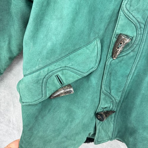 Robert Comstock Mantel Herren 42 Wildleder Leder Sherpa gefüttert Knebel schwer grün - Bild 8 von 14